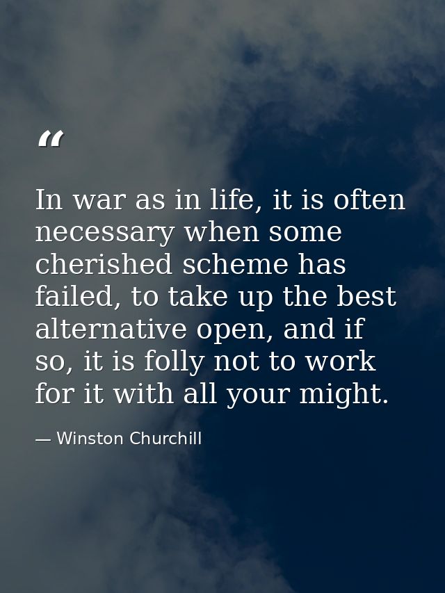 In war as in life, it is often necessary when some cherished scheme has failed, to take up the best alternative open, an — Winston Churchill