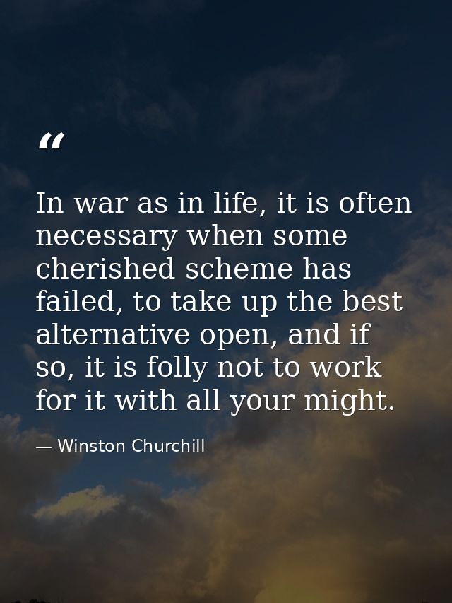 In war as in life, it is often necessary when some cherished scheme has failed, to take up the best alternative open, an — Winston Churchill