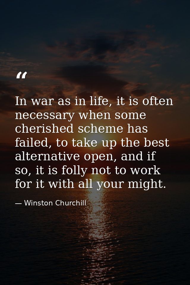 In war as in life, it is often necessary when some cherished scheme has failed, to take up the best alternative open, an — Winston Churchill