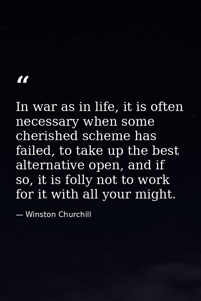 In war as in life, it is often necessary when some cherished scheme has failed, to take up the best alternative open, an — Winston Churchill