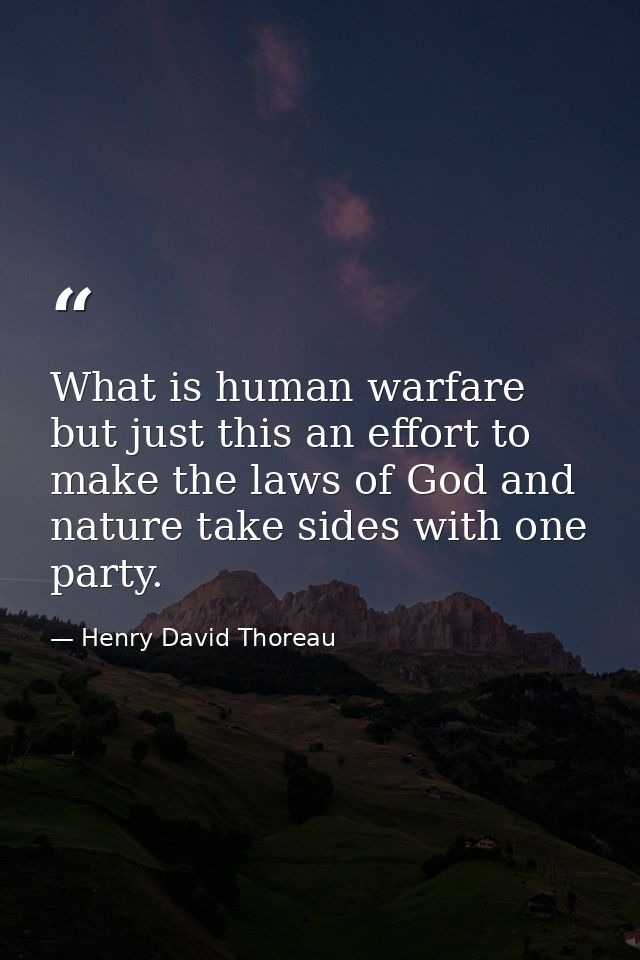 What is human warfare but just this an effort to make the laws of God and nature take sides with one party. — Henry David Thoreau
