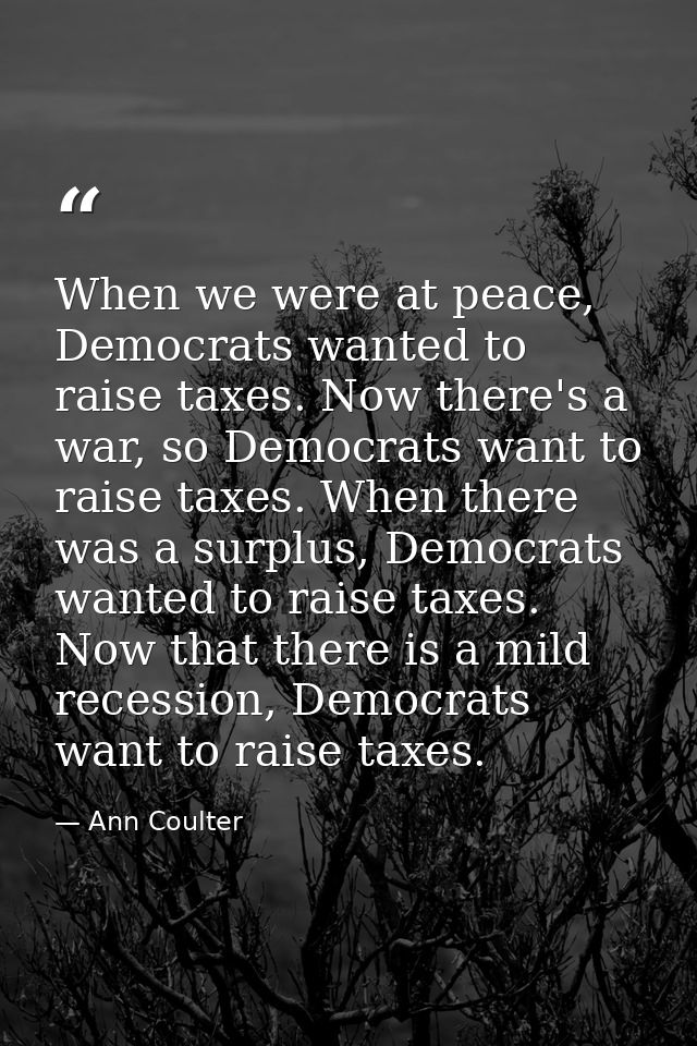 When we were at peace, Democrats wanted to raise taxes. Now there's a war, so Democrats want to raise taxes. When there  — Ann Coulter