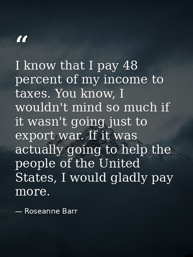 I know that I pay 48 percent of my income to taxes. You know, I wouldn't mind so much if it wasn't going just to export  — Roseanne Barr