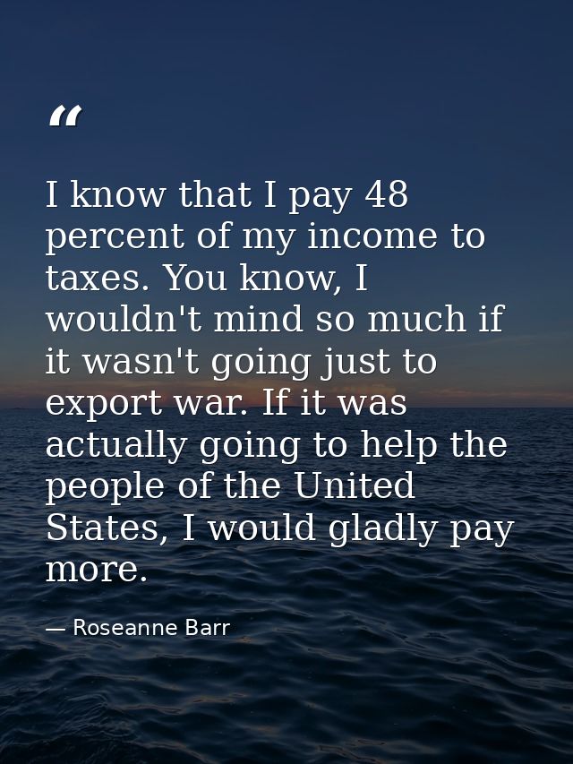 I know that I pay 48 percent of my income to taxes. You know, I wouldn't mind so much if it wasn't going just to export  — Roseanne Barr
