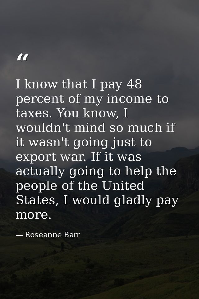 I know that I pay 48 percent of my income to taxes. You know, I wouldn't mind so much if it wasn't going just to export  — Roseanne Barr