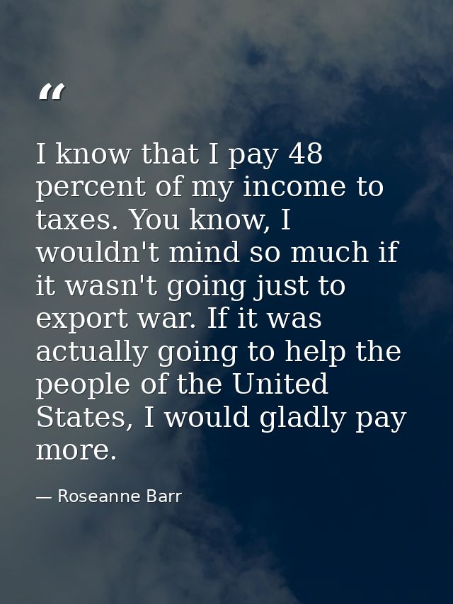 I know that I pay 48 percent of my income to taxes. You know, I wouldn't mind so much if it wasn't going just to export  — Roseanne Barr
