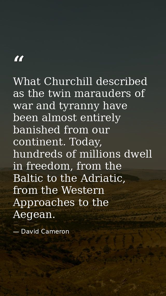 What Churchill described as the twin marauders of war and tyranny have been almost entirely banished from our continent. — David Cameron
