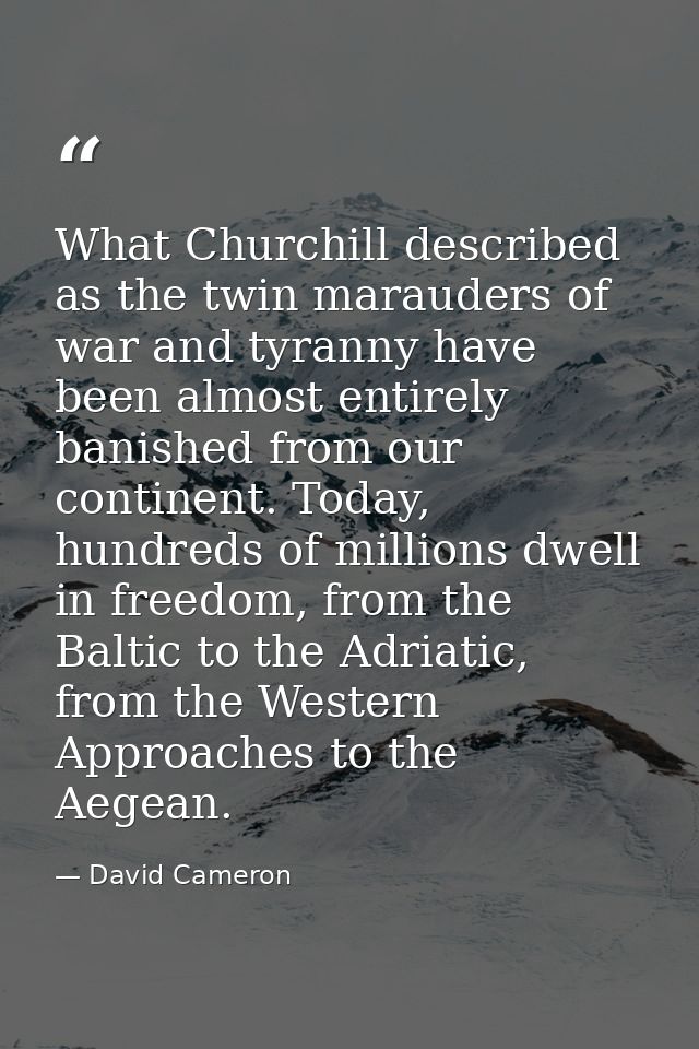 What Churchill described as the twin marauders of war and tyranny have been almost entirely banished from our continent. — David Cameron