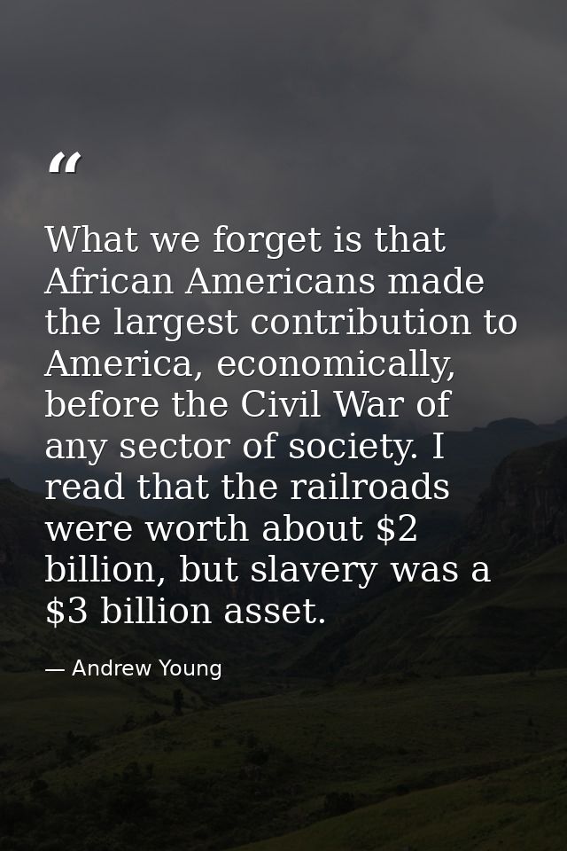 What we forget is that African Americans made the largest contribution to America, economically, before the Civil War of — Andrew Young