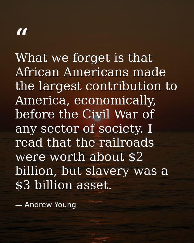 What we forget is that African Americans made the largest contribution to America, economically, before the Civil War of — Andrew Young