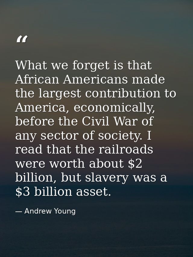 What we forget is that African Americans made the largest contribution to America, economically, before the Civil War of — Andrew Young