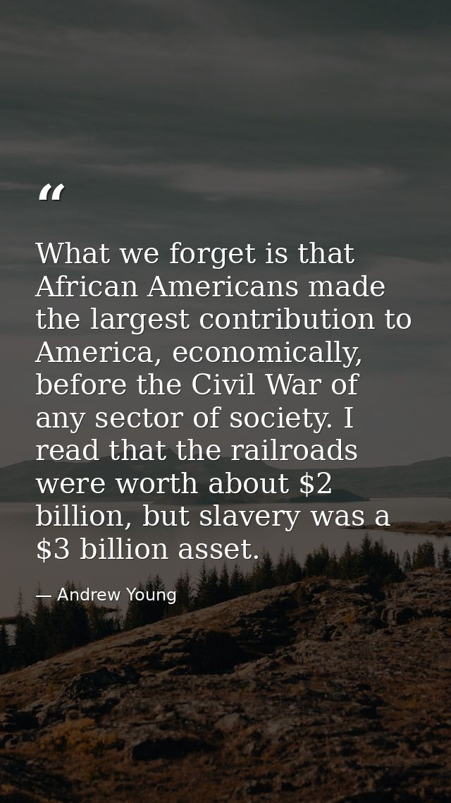 What we forget is that African Americans made the largest contribution to America, economically, before the Civil War of — Andrew Young
