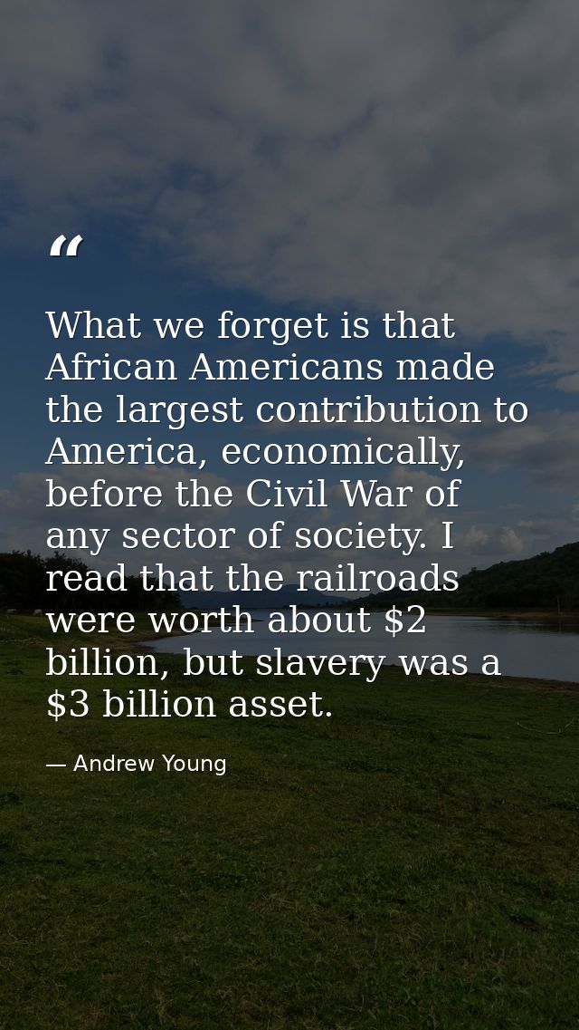 What we forget is that African Americans made the largest contribution to America, economically, before the Civil War of — Andrew Young