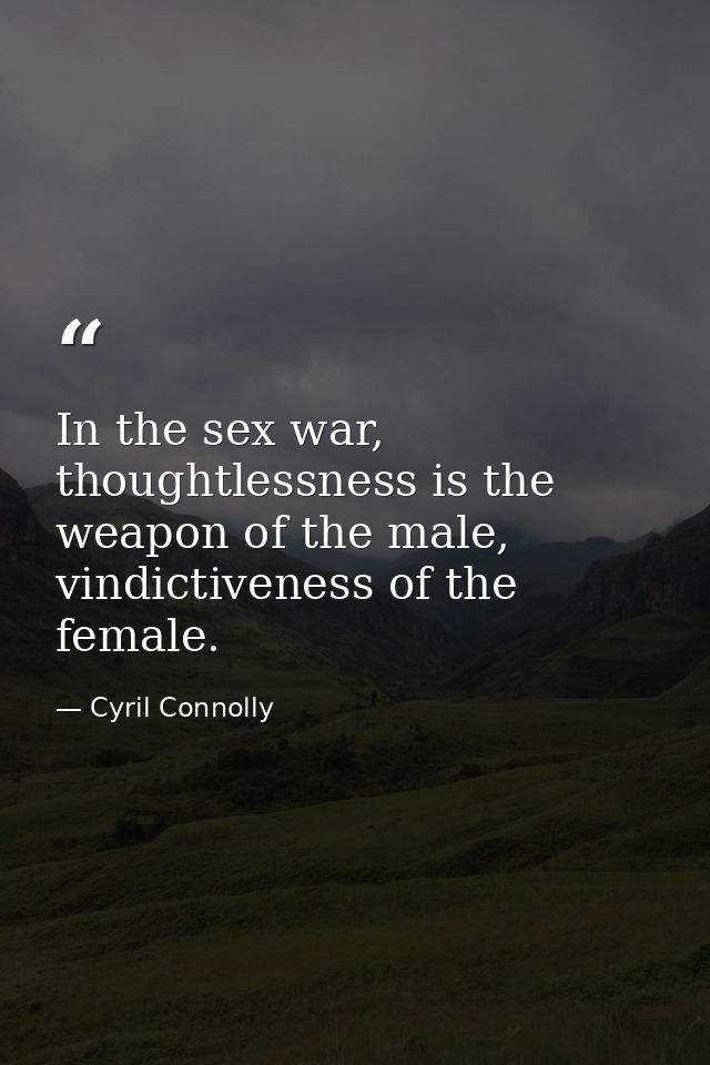 In the sex war, thoughtlessness is the weapon of the male, vindictiveness of the female. — Cyril Connolly