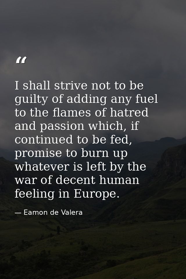 I shall strive not to be guilty of adding any fuel to the flames of hatred and passion which, if continued to be fed, pr — Eamon de Valera