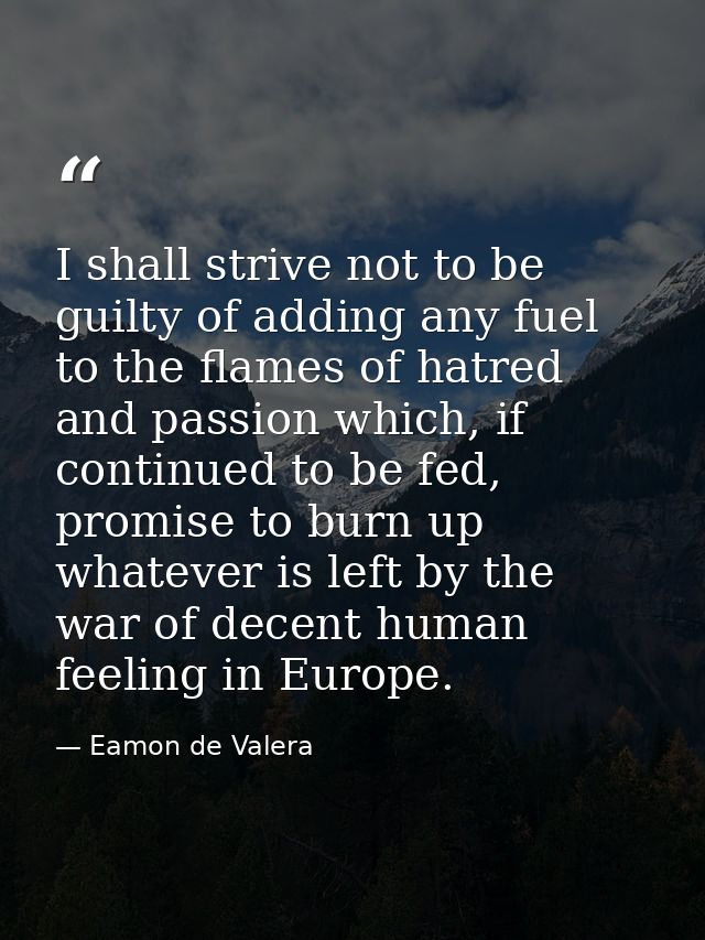 I shall strive not to be guilty of adding any fuel to the flames of hatred and passion which, if continued to be fed, pr — Eamon de Valera