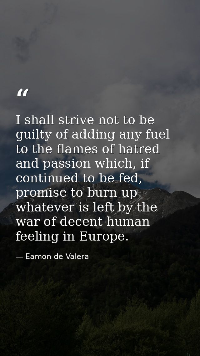 I shall strive not to be guilty of adding any fuel to the flames of hatred and passion which, if continued to be fed, pr — Eamon de Valera