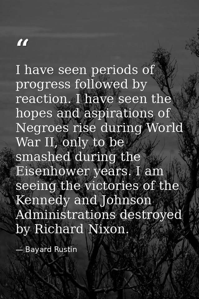 I have seen periods of progress followed by reaction. I have seen the hopes and aspirations of Negroes rise during World — Bayard Rustin