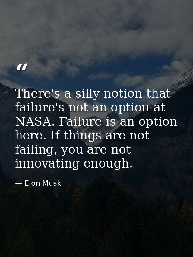 There's a silly notion that failure's not an option at NASA. Failure is an option here. If things are not failing, you a — Elon Musk