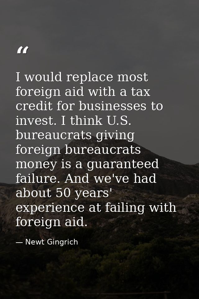 I would replace most foreign aid with a tax credit for businesses to invest. I think U.S. bureaucrats giving foreign bur — Newt Gingrich