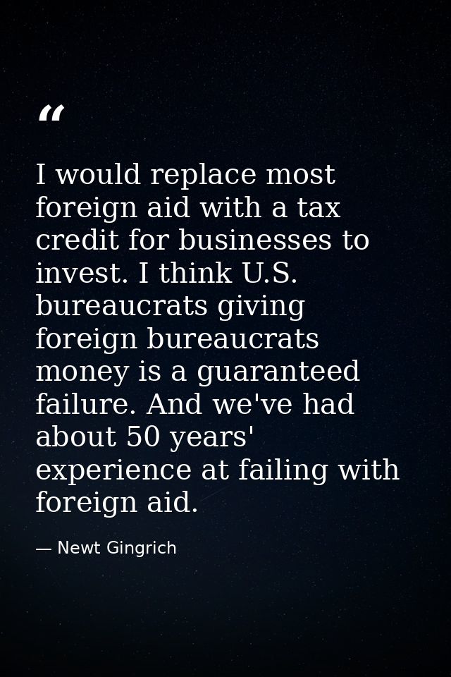 I would replace most foreign aid with a tax credit for businesses to invest. I think U.S. bureaucrats giving foreign bur — Newt Gingrich