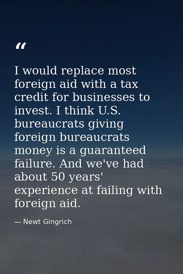 I would replace most foreign aid with a tax credit for businesses to invest. I think U.S. bureaucrats giving foreign bur — Newt Gingrich