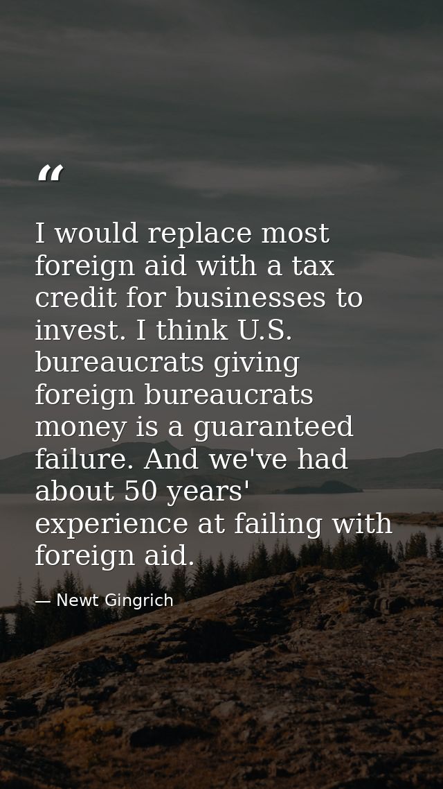 I would replace most foreign aid with a tax credit for businesses to invest. I think U.S. bureaucrats giving foreign bur — Newt Gingrich