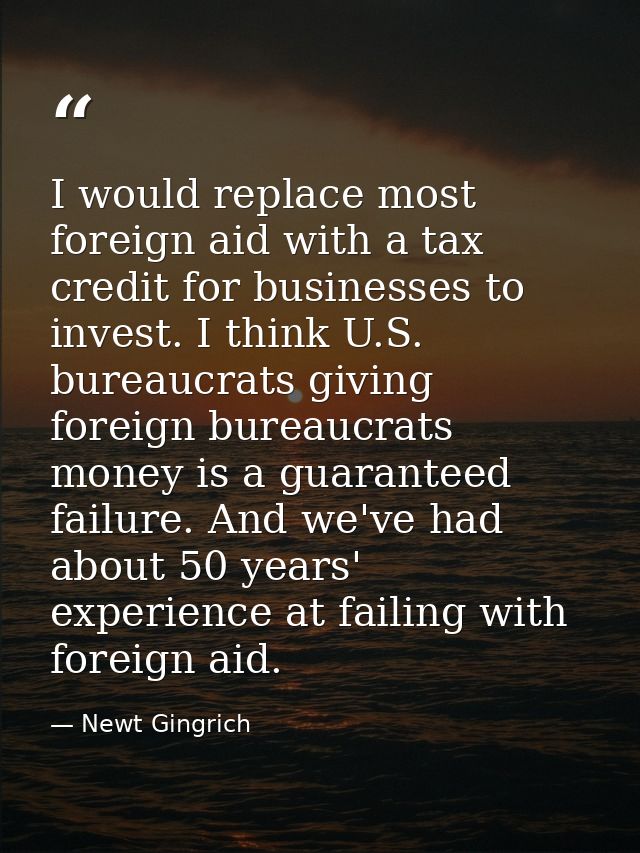 I would replace most foreign aid with a tax credit for businesses to invest. I think U.S. bureaucrats giving foreign bur — Newt Gingrich