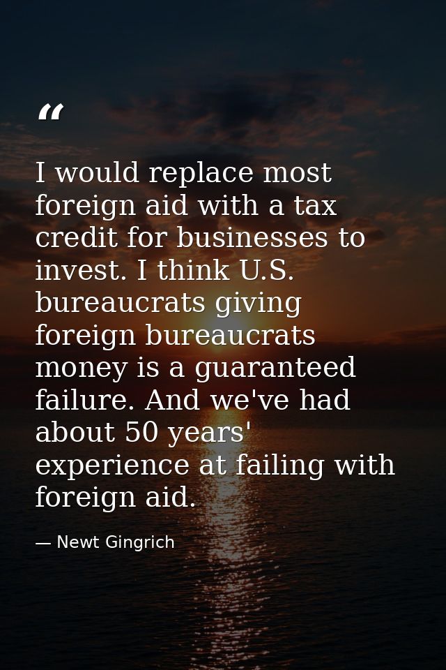 I would replace most foreign aid with a tax credit for businesses to invest. I think U.S. bureaucrats giving foreign bur — Newt Gingrich