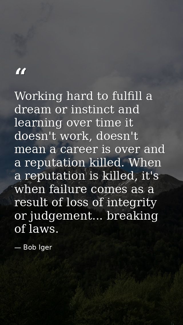 Working hard to fulfill a dream or instinct and learning over time it doesn't work, doesn't mean a career is over and a  — Bob Iger