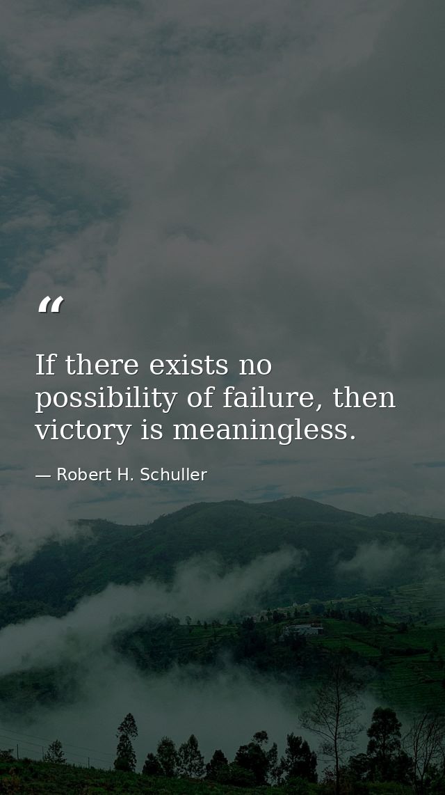If there exists no possibility of failure, then victory is meaningless. — Robert H. Schuller