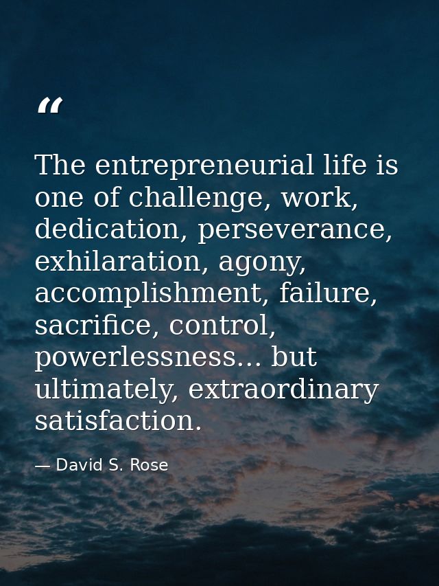 The entrepreneurial life is one of challenge, work, dedication, perseverance, exhilaration, agony, accomplishment, failu — David S. Rose