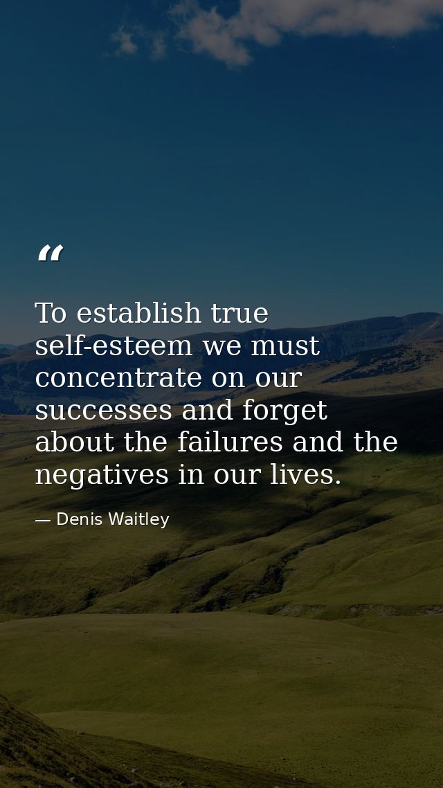 To establish true self-esteem we must concentrate on our successes and forget about the failures and the negatives in ou — Denis Waitley