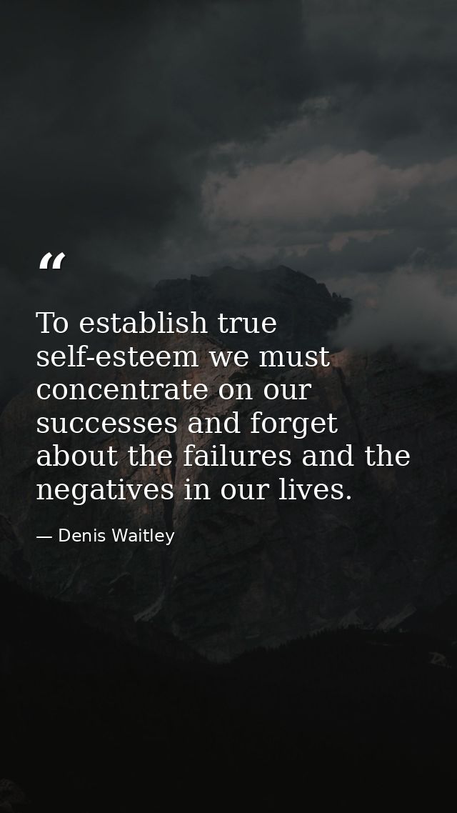 To establish true self-esteem we must concentrate on our successes and forget about the failures and the negatives in ou — Denis Waitley