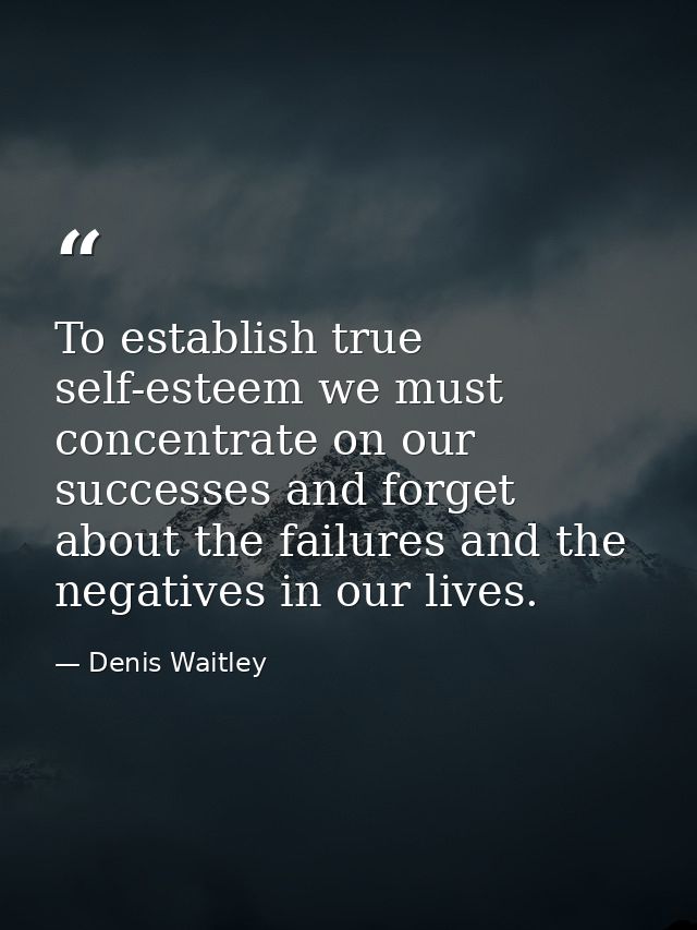 To establish true self-esteem we must concentrate on our successes and forget about the failures and the negatives in ou — Denis Waitley