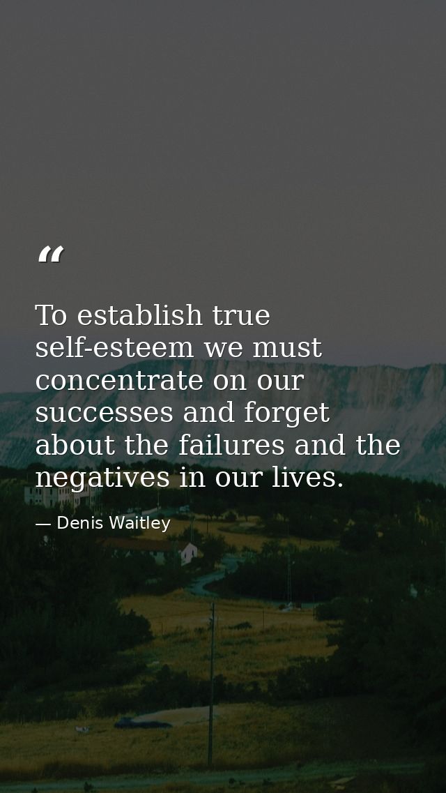 To establish true self-esteem we must concentrate on our successes and forget about the failures and the negatives in ou — Denis Waitley