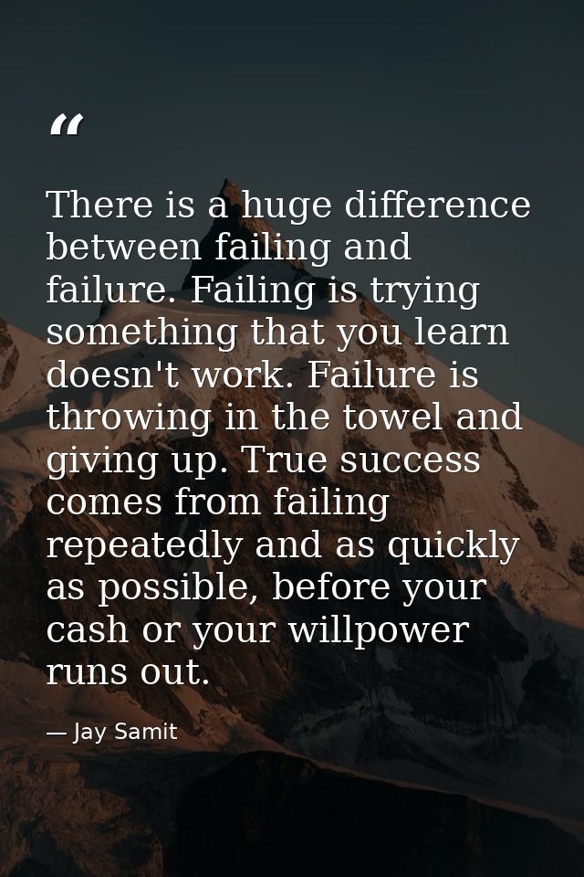 There is a huge difference between failing and failure. Failing is trying something that you learn doesn't work. Failure — Jay Samit