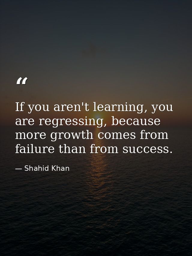 If you aren't learning, you are regressing, because more growth comes from failure than from success. — Shahid Khan