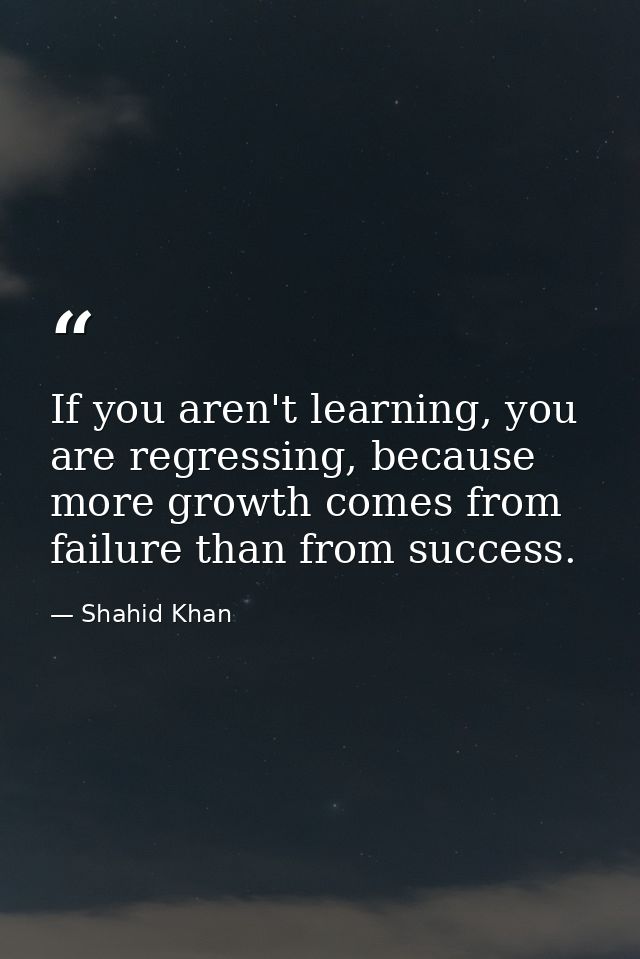 If you aren't learning, you are regressing, because more growth comes from failure than from success. — Shahid Khan