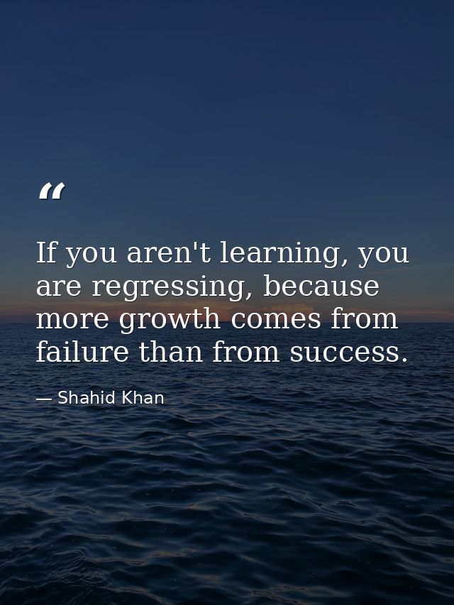 If you aren't learning, you are regressing, because more growth comes from failure than from success. — Shahid Khan