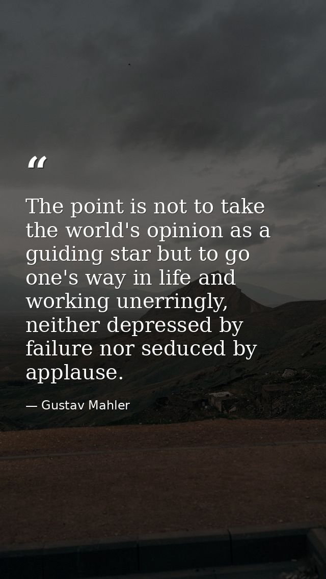 The point is not to take the world's opinion as a guiding star but to go one's way in life and working unerringly, neith — Gustav Mahler