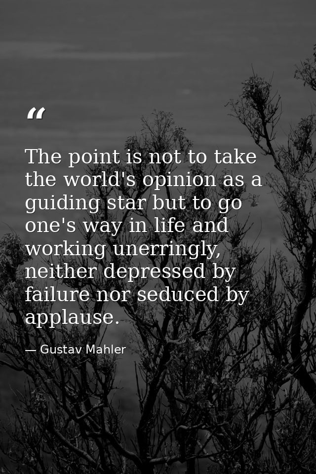 The point is not to take the world's opinion as a guiding star but to go one's way in life and working unerringly, neith — Gustav Mahler