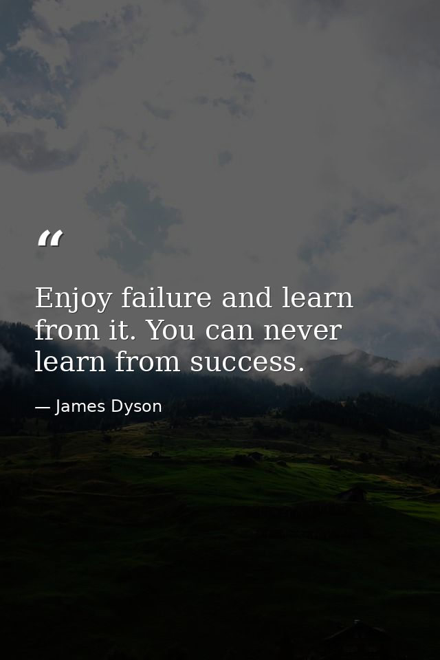 Enjoy failure and learn from it. You can never learn from success. — James Dyson