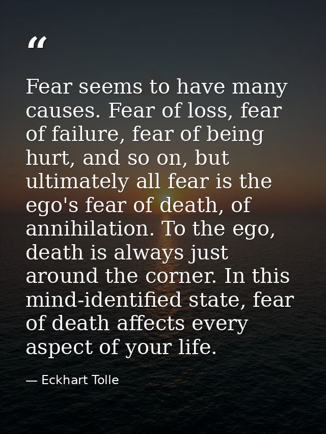 Fear seems to have many causes. Fear of loss, fear of failure, fear of being hurt, and so on, but ultimately all fear is — Eckhart Tolle