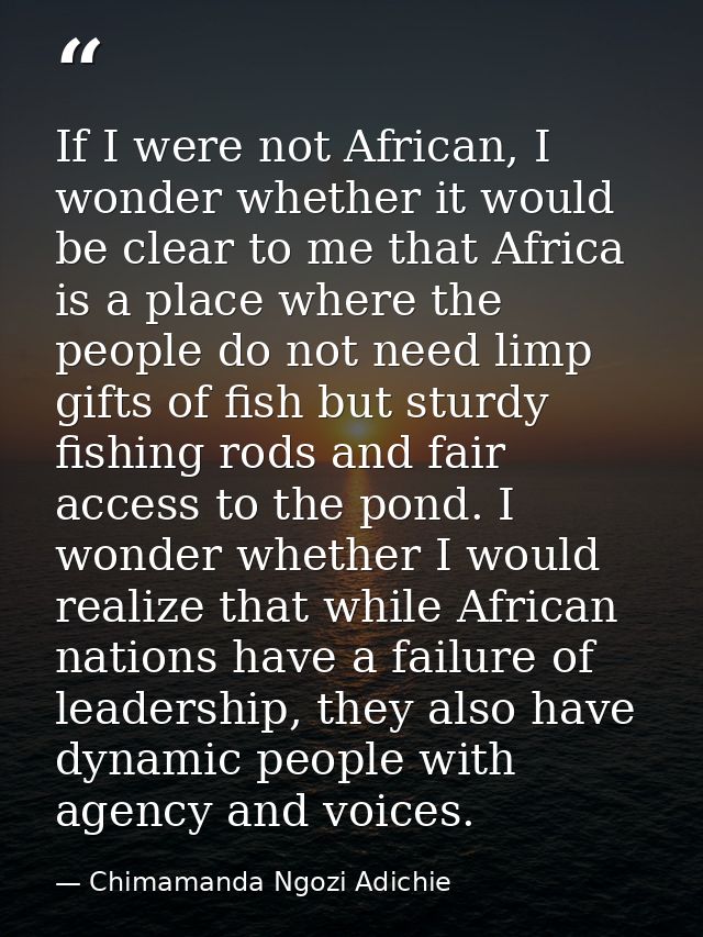 If I were not African, I wonder whether it would be clear to me that Africa is a place where the people do not need limp — Chimamanda Ngozi Adichie