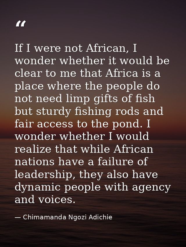If I were not African, I wonder whether it would be clear to me that Africa is a place where the people do not need limp — Chimamanda Ngozi Adichie