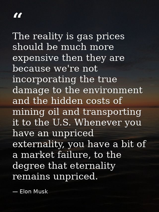 The reality is gas prices should be much more expensive then they are because we're not incorporating the true damage to — Elon Musk