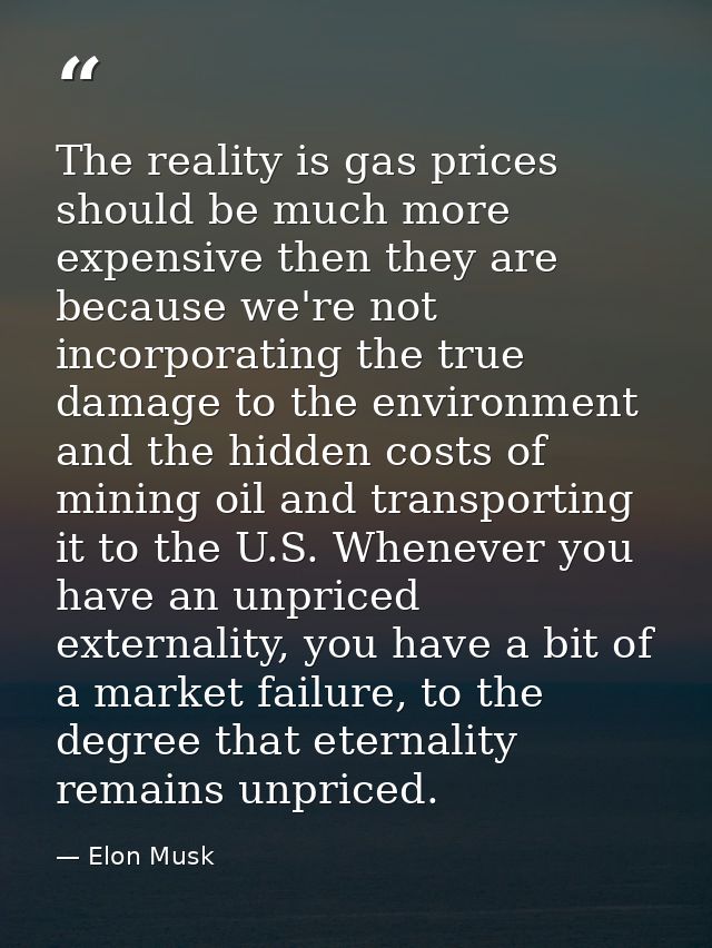 The reality is gas prices should be much more expensive then they are because we're not incorporating the true damage to — Elon Musk