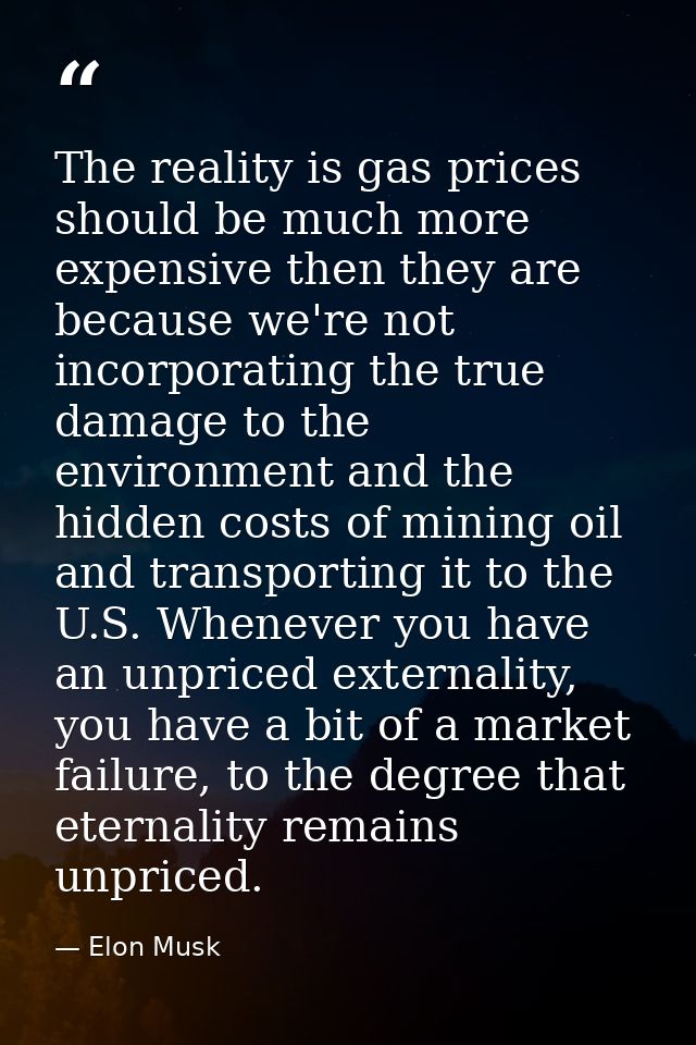 The reality is gas prices should be much more expensive then they are because we're not incorporating the true damage to — Elon Musk