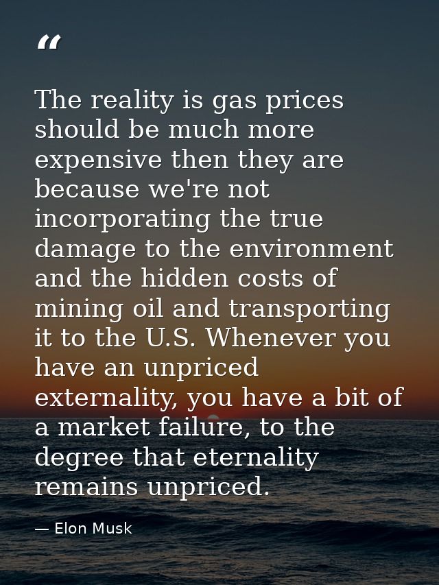 The reality is gas prices should be much more expensive then they are because we're not incorporating the true damage to — Elon Musk